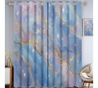 Rideau Occultant Motif Marbre Élégant - Rideau Thermique Luxe Et Élégance, Lot De 2 Rideaux Opaque À Oeillets Pour Fenetre Chambre Salon, 132 X 214 Cm, Bleu