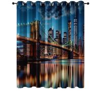 Rideau Occultant Motif New York Gratte-Ciel Pont Coloré, Rideau Thermique Isolant Anti Chaleur Tenture Opaque à Oeillets Isolation Anti UV Chambre Maison Salon, 150L X 280H cm (2 Panneaux)