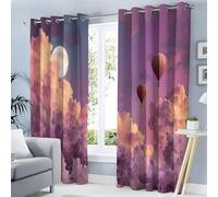 Rideau Occultant, Motif Nuages Montgolfières, Rideaux Thermiques Imprimé Rêve pour Salon Chambre Fenetre, Lot de 2 Rideaux et Draperies Intérieurs à Oeillets, 140L X 175H cm, Rose Violet