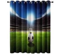 Rideau Occultant Motif Sports Terrain De Football Herbe Spectateurs Vert Bleu, Rideau Thermique Isolant Anti Chaleur Tenture Opaque à Oeillets Isolation Chambre Salon, 85L X 200H cm (2 Panneaux)