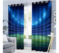 Rideau Occultant, Motif Terrain De Football Lumières, Rideaux Thermiques Imprimé Dessin Animé pour Salon Chambre Fenetre, Lot de 2 Rideaux et Draperies Intérieurs à Oeillets, 140Lx240H cm, Bleu-Vert