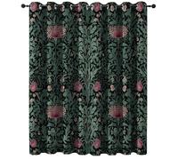 Rideau Occultant Motif végétal rétro de Style William Morris Simple Moderne Thermique Isolant Anti Froid Polyester 100L X 178H cm (2 Panneaux) Chambre Cuisine Décoration Vert Rose