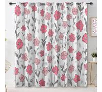 Rideau Occultant Nature Style Champêtre, Rose Et Blanc Rideaux Thermiques à Oeillets, Dessin À La Main Fleurs Feuilles Imprimé Rideaux pour Salon Chambre Bureau Fenetre, 117 x 183 cm (L x H), Lot de 2