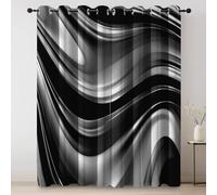 Rideau Occultant Noir Argent, Motif Imprimé Abstrait Texture Lignes, Lavable Machine Rideaux à économie d'énergie insonorisants et réducteurs de Bruit L110×H215 cm Lot de 2 Rideaux Intérieurs