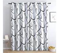 Rideau Occultant Noir et Blanc, Isolant Thermique pour Salon Chambre - Motif Abstrait Moderne, Opaque à Œillets - Lot de 2 Draperies Intérieur 140x240cm LxH (GY-&150)