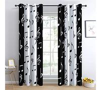 Rideau Occultant Note de Musique Noir et Blanc - Lot de 2 Rideaux Thermiques Isolants Anti Froid Imprimé pour Salon Chambre Fenetre, Rideaux et Draperies Intérieurs à Oeillets, 140x240 cm (LxH)