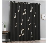 Rideau Occultant Notes en Noir et Blanc Imprimé 3D Lot De 2 Rideaux Thermiques Isolants Anti Froid Thème Musical Rideaux à Oeillets Opaque Salon Chambre Décoration Fenêtre 2x117x138 cm LxH B/807