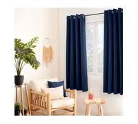 Rideau occultant - OBSKUR - Bleu Marine - 140 x 180 cm - 8 œillets - Tissu 100% polyester