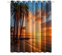 Rideau Occultant Océan Plage Coucher De Soleil Palmiers, Rideau Thermique Isolant Tenture Opaque à Oeillets Intérieurs pour Maison Salon Chambre Fenêtre, Bleu Rideaux 2 Pièces 70 x 160 cm (L x H)