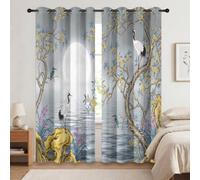 Rideau Occultant Oiseau Plantes Et Fleurs Lune De Style Chinois Grue