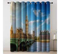 Rideau Occultant Or - Rideau Polyester Thermique Bâtiments Big Ben Pont Theme imprimé pour Décoration Salon Chambre, Rideaux et Draperies Intérieurs à Oeillets 114L X 228H cm