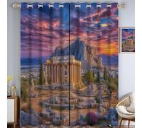 Rideau Occultant Orange-Violet à Oeillets 117 X 183 cm Lot de 2, Rideaux Opaque Paysages naturels Coucher de Soleil au Temple du Dieu de La, Rideau Occultant Thermiques Anti Chaleur Intérieurs
