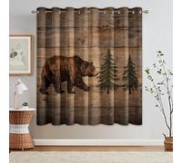 Rideau Occultant Ours Brun, Rideaux Thermiques, Motif Animaux Sauvages Rustique Chasse Campagne, Decoration Maison, Tenture à Oeillets pour Salon Chambre Fenetre, L 140 x H 240, 2 Pièces - M780