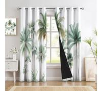 Rideau Occultant Palmier Aquarelle, Lot De 2 Rideaux Occultant Thermique Isolant À Oeillets, Thème Jungle Tropicale, Decoration Chambre Salon Fenetre, 117 X 137 Cm