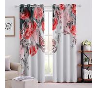 Rideau Occultant Papillon Rouge Lot de 2 Rideaux 3D Fleurs Rideaux Occultants Thermique Isolant Anti Froid pour Chambre à Coucher et Salon Draperies Intérieurs oeillet 2 x L117cm x H230cm X1047