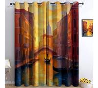 Rideau Occultant Paysage De La Ville De Venise L117 x H138 cm Rideaux Opaque Lot de 2, Rideaux d'Isolation Thermique et Sonore, Rideau Fenetre Chambre Maison Salon Intérieurs