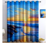 Rideau Occultant Paysage De Plage Au Coucher du Soleil L75 x H166 cm Rideaux Opaque Lot de 2, Rideaux d'Isolation Thermique et Sonore, Rideau Fenetre Chambre Maison Salon Intérieurs