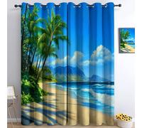Rideau Occultant Paysage De Plage D'Hawaï L140 x H245 cm Rideaux Opaque Lot de 2, Rideaux d'Isolation Thermique et Sonore, Rideau Fenetre Chambre Maison Salon Intérieurs