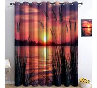 Rideau Occultant Paysage Lacustre Au Coucher du Soleil L110 x H215 cm Rideaux Opaque Lot de 2, Rideaux d'Isolation Thermique et Sonore, Rideau Fenetre Chambre Maison Salon Intérieurs