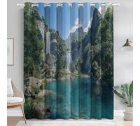 Rideau Occultant Paysages de Montagnes et de Cascades Thermiques Imprimé pour Salon Chambre Fenetre,et Draperies Intérieurs à Oeillets 75L X 166H cm (2 Panneaux) Salon DéCorer Pierre Vert-Bleu