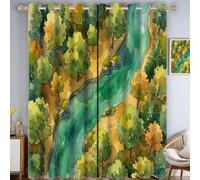 Rideau Occultant Paysages Naturels - Lot De 2 Rideaux Jaune-Vert Forêt La Rivière Valley pour Salon Chambre, Rideaux Draperies Intérieurs À Oeillets, L70×H160Cm (2 Panneaux)