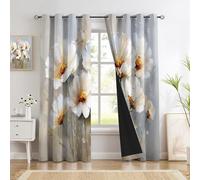 Rideau Occultant Peinture À l'huile Fleurs Blanches - Rideau Thermique Style d'art Moderne, Lot De 2 Rideaux Opaque À Oeillets pour Fenetre Chambre Salon, 117 X 137 Cm, Gris Clair