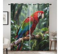 Rideau Occultant Perroquet, Rideaux Motif Botanique, pour Salon et Chambre, Rideau Opaque à Oeillets, Tropical Isolant Thermique Lot de 2 Rideaux et Draperies Intérieur 140x175cm LxH -Rouge