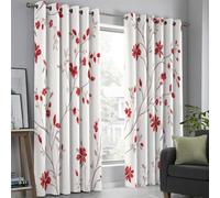 Rideau Occultant Petites Fleurs De Vigne Rideaux Thermiques à Oeillets Branches Et Feuilles Rétros Lot de 2 Draperies Décoration De Fenêtre pour Chambre Salon Salle à Manger, 117L X 137H cm, Rouge