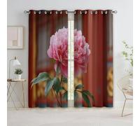 Rideau Occultant Photographie Traditionnel Architecture Fleuri, Lot de 2 Rideaux Thermique Isolant à Oeillets 110 X 215 cm (L x H), Drapés Rouge pour fenêtre de Chambre à Coucher Salon Decoration