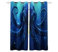Rideau Occultant Pieuvre Lot De 2, 140x220cm, Pieuvre, Animal des Grands Fonds Marins Rideaux Salon Rideau Thermique Intérieurs, Rideaux Phonique Anti Bruit, Moderne Chambre Maison Dressing