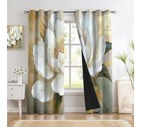 Rideau Occultant Pivoine Élégante - Rideau Thermique Fleurs Luxe, Lot De 2 Rideaux Opaque À Oeillets Pour Fenetre Chambre Salon, 140 X 175 Cm, Beige