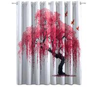 Rideau Occultant Plante Arbre Fleur Cerisier Oiseau Volant Rideaux Thermiques à Oeillets, pour Salon Chambre Fenetre, Peinture Encre Rideaux Opaque Lot De 2 Moderne Fenêtre L 140 X H 260 cm