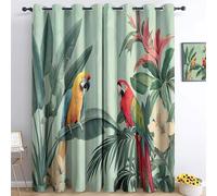 Rideau Occultant Plante Tropicale Feuilles Perroquet Oeillets Isolation Thermique Rideau Vert Rideaux Imprimé pour Salon Chambre Fenetre Moderne Décoration91.5L X 214H cm (2 Panneaux)