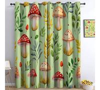 Rideau Occultant Planter des Feuilles De Champignons L117 x H138 cm Rideaux Opaque Lot de 2, Rideaux d'Isolation Thermique et Sonore, Rideau Fenetre Chambre Maison Salon Intérieurs