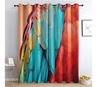 Rideau Occultant Plume, Rideau Isolant Thermique pour Salon Chambre, Rideaux Motif Perroquet, Rideau Opaque à Oeillets, Lot de 2 Rideaux et Draperies Intérieur 117x137cm LxH