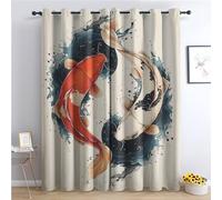 Rideau Occultant Poisson Koi, Rideaux Thermiques à Oeillets pour Chambre, Motif Japonaise Rideaux Salon, Moderne Lot de 2 Décoration de Fenêtre pour Enfant Fille Garcon Rideaux 140x240cm LxH (IH-&382)