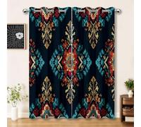 Rideau Occultant Polyester Vintage d'europe De l'est Rideaux Thermiques à Oeillets, Géométrique Fleurs Symétrie Rideaux Imprimé pour Chambre Cuisine Décoration 110 X 215 cm (LxH) (L x H), Lot de 2