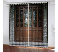 Rideau Occultant Porte de Style Chinois Imprimé 3D Lot De 2 Rideaux Thermiques Isolants Architecture Traditionnelle Rideaux à Oeillets Opaque Salon Chambre Décoration Fenêtre 2x140x175 cm LxH B/2107