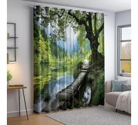 Rideau Occultant pour Salon 70L X 160H cm (2 Panneaux), Paysage Nature Jungle Rivière Rideau Thermique Isolant Anti Chaleur Tenture Opaque à Oeillets pour Chambre Cuisine, Vert