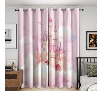 Rideau Occultant Princesse Rose, Rideaux Motif Enfant Fille, Rideau Thermique Isolant Draperies Intérieurs à Oeillets pour Chambre Salon Fenetre, Lot de 2, 140x260 cm T259