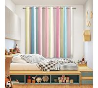 Rideau Occultant Rayé Enfant, Rideaux Motif Rayures Pastel, Rideau Thermique Isolant Draperies Intérieurs à Oeillets pour Chambre Salon Fenetre, Lot de 2, 140x160 cm GSJC194