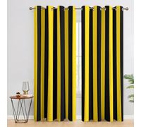 Rideau Occultant Rayé, Rideaux Thermiques, Motif Moderne Rayure Jaune et Noir, Decoration Maison, Tenture à Oeillets pour Salon Chambre Fenetre, L 140 x H 240, 2 Pièces - A346