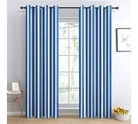 Rideau Occultant Rayures Bleu et Blanc - Lot de 2 Rideaux Thermiques Isolants Anti Froid Imprimé pour Salon Chambre Fenetre, Rideaux et Draperies Intérieurs à Oeillets, 140x160 cm (LxH)