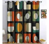 Rideau Occultant Rétro Cube Géométrique Rideau Thermique Isolant Anti Froid A Oeillets Rideaux Salon Anti Bruit Décoratif Chambre Enfant Adult Cuisine Coloré 140L X 250H cm (2 Panneaux)