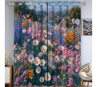 Rideau Occultant Rose à Oeillets 140 X 240 cm Lot de 2, Rideaux Opaque Peinture de Fleurs et de paysages Marguerites, Montagnes lointaines, Lacs, Rideau Occultant Thermiques Anti Chaleur Intérieurs
