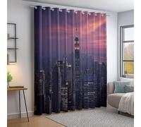 Rideau Occultant Rose Violet - Rideau Polyester Thermique Paysage Urbain Moderne Immeubles New-yorkais Theme imprimé pour Décoration Salon Chambre, Rideaux et Draperies Intérieurs 85L X 200H cm