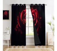 Rideau Occultant Roses Rouges - Rideau Thermique Élégant Et Mystérieux, Lot De 2 Rideaux Opaque À Oeillets pour Fenetre Chambre Salon, 117 X 137 Cm, Noir