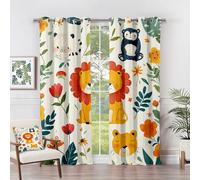 Rideau Occultant Safari - Rideau Thermique Motif Mignon Animaux Floral Feuilles, Rideaux Chambre Salon Fenetre, Lot de 2 Rideaux et Draperies Intérieurs à Oeillets, 140x160 cm (LxH) N#-523