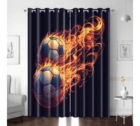 Rideau Occultant Salon, Football Flamme Motif Draperies Intérieurs Thermique Isolant Anti Froid Et Chaleur, Lot De 2 Rideau Opaque à Oeillets pour Chambre Cuisine Fenêtres 220x216cm