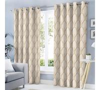 Rideau Occultant Salon Losange Élégant en 3D, Rideaux Motif Géométrie Rococo Luxueuse avec Oeillets 2 Panneaux Rideaux Occultant Thermiques Opaque pour Fenetre Chambre, 140Lx240H Cm, Beige